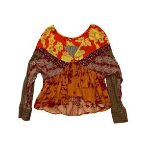 Free People Multi Print Dolman Sleeve Long Sleeve Blouse